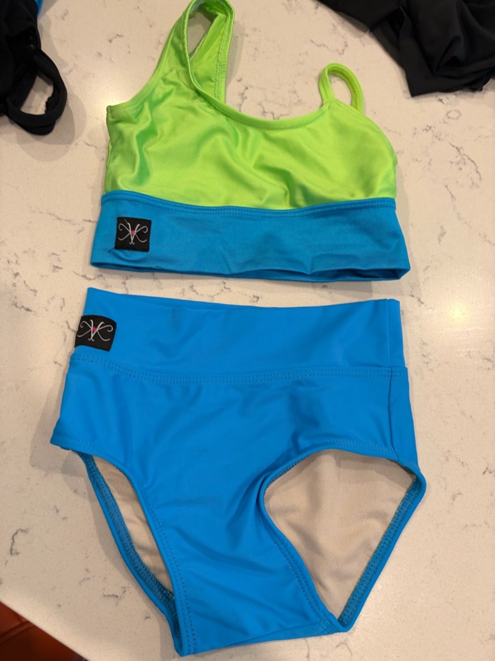 Girls' Two-Piece Swim Set in Lime Green and Bright Blue